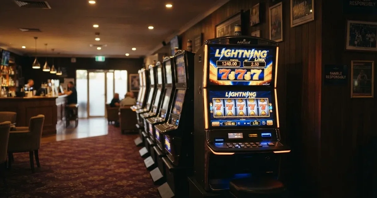 A row of gaming machines inside a licensed club in suburban Brisbane.