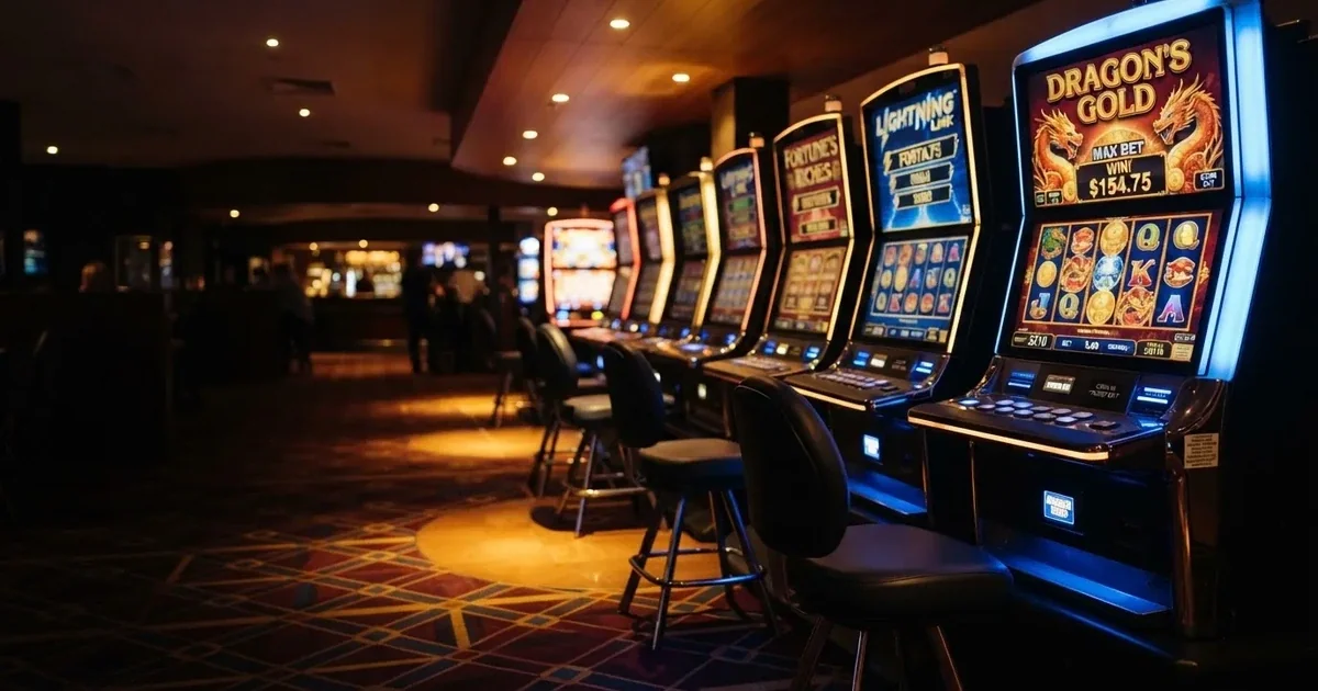 Gaming machines lined up inside a licensed club in central Canberra.
