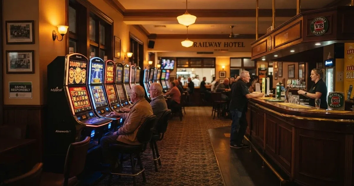 Electronic gaming machines inside a licensed pub in Geelong's town centre.