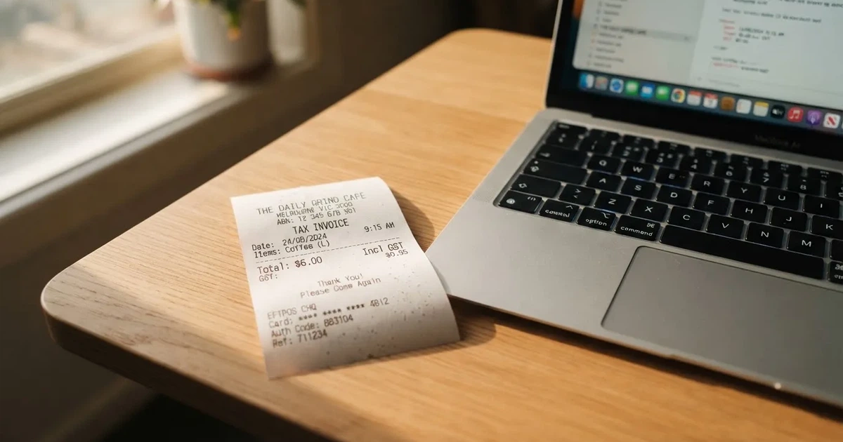 A printed prepaid voucher receipt lying beside a laptop keyboard.
