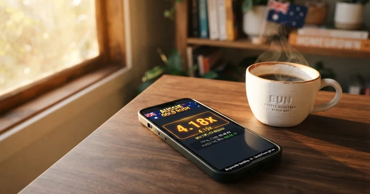 A digital multiplier counter climbing on a phone screen next to a coffee cup.