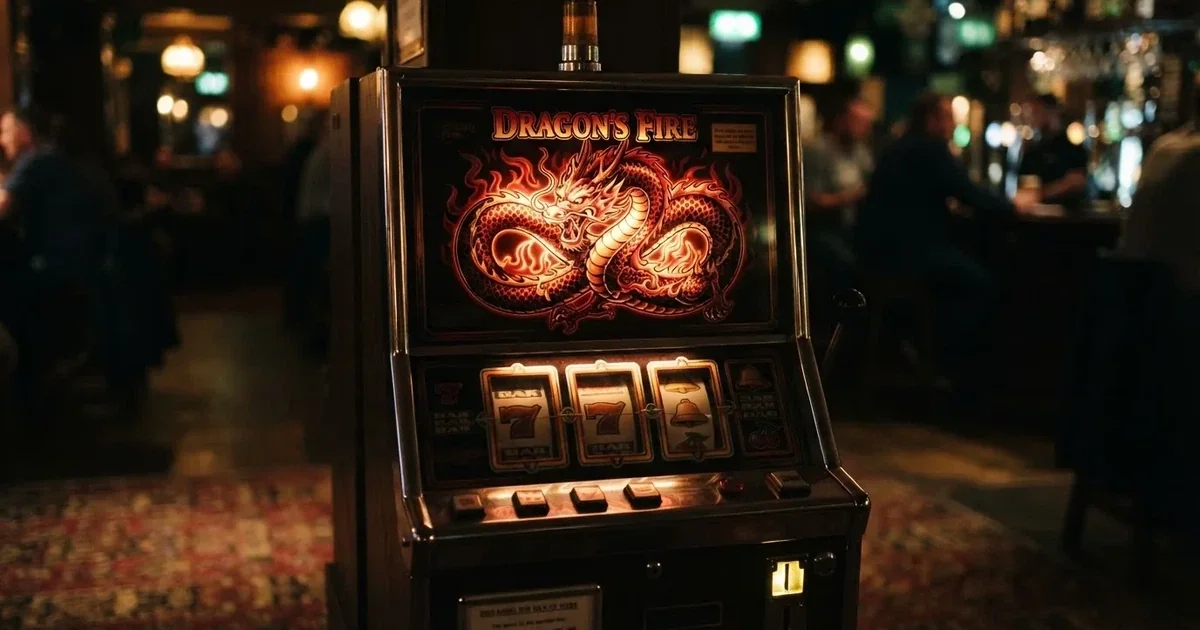 A close-up of a slot reel icon showing a stylised dragon motif on a cabinet screen.
