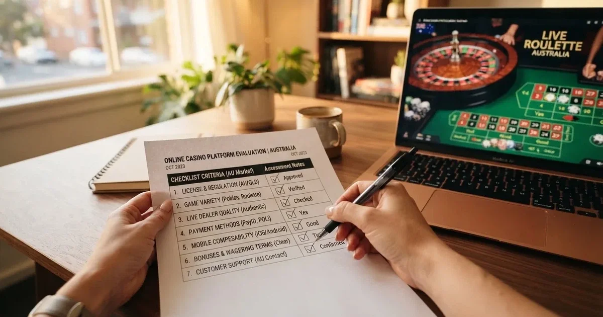 A hand ticking off boxes on a printed checklist next to a laptop.