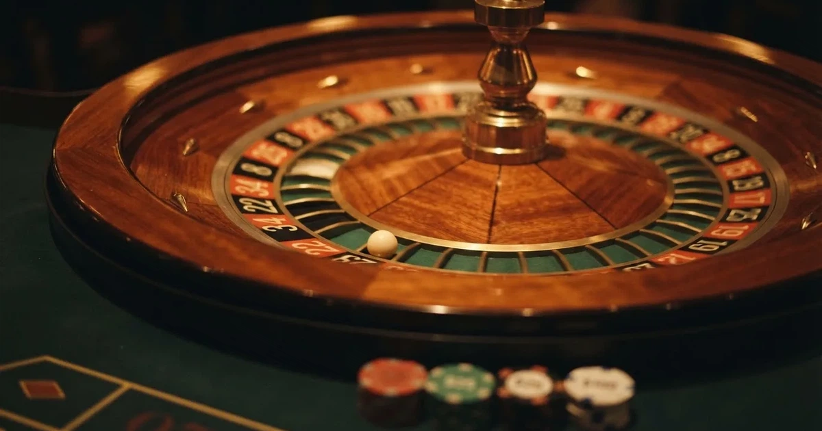 A close-up of a roulette wheel with the ball settling into a numbered pocket.