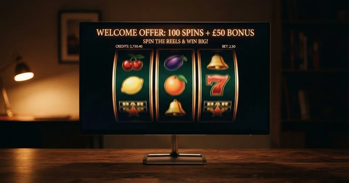A close-up of a slot reel display shown on a monitor, no other windows open.