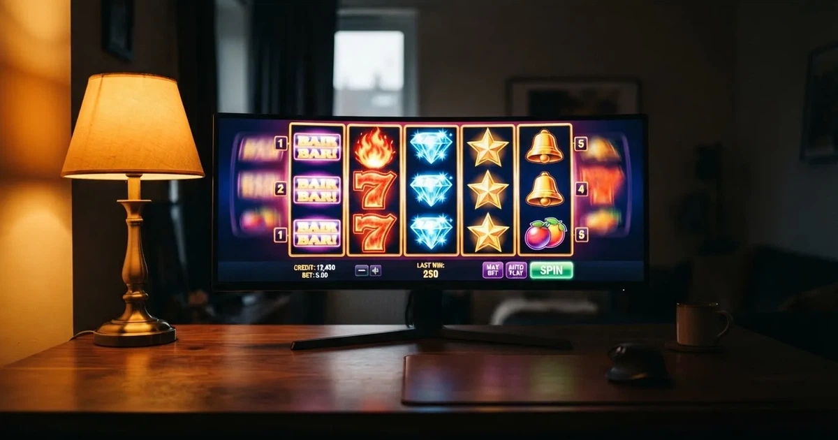 A close-up of a slot reel display shown on a monitor, no other windows open.