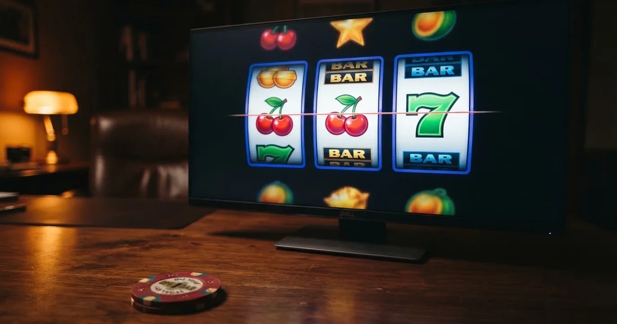 A close-up of a slot reel display shown on a monitor, no other windows open.